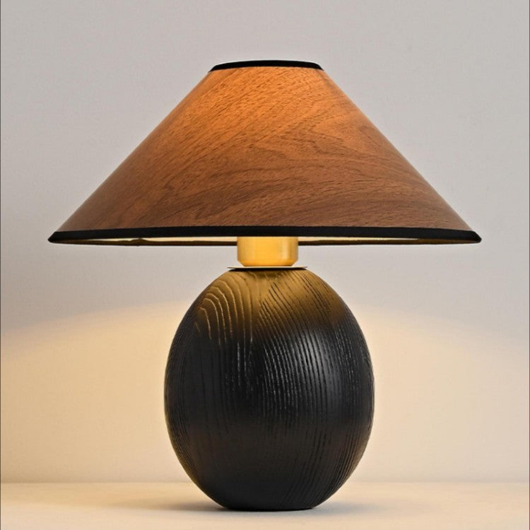 Fabric Ash Wood Conic Table Lamp