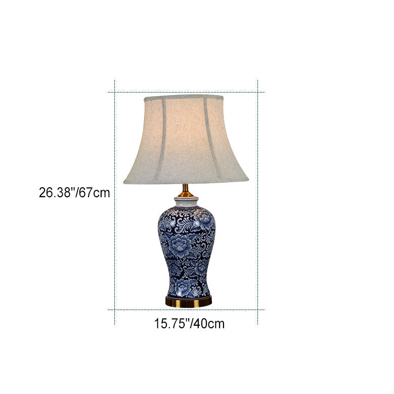 Fabric Hand-Painted Celadon Living Table Lamp