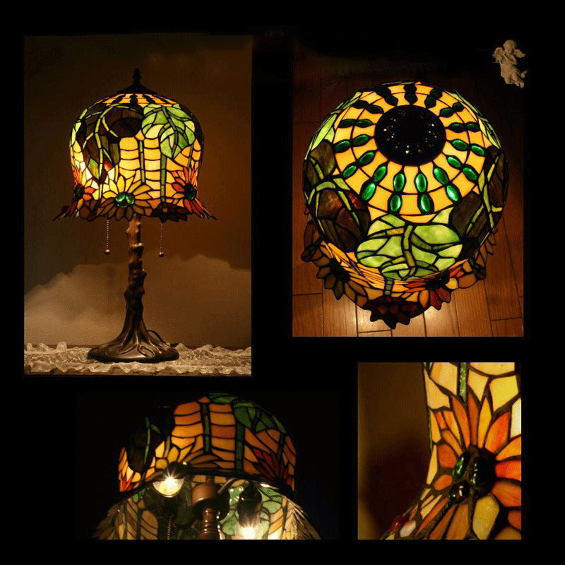 Pod-like Sunflower Pattern Iron 2-Light Table Lamp