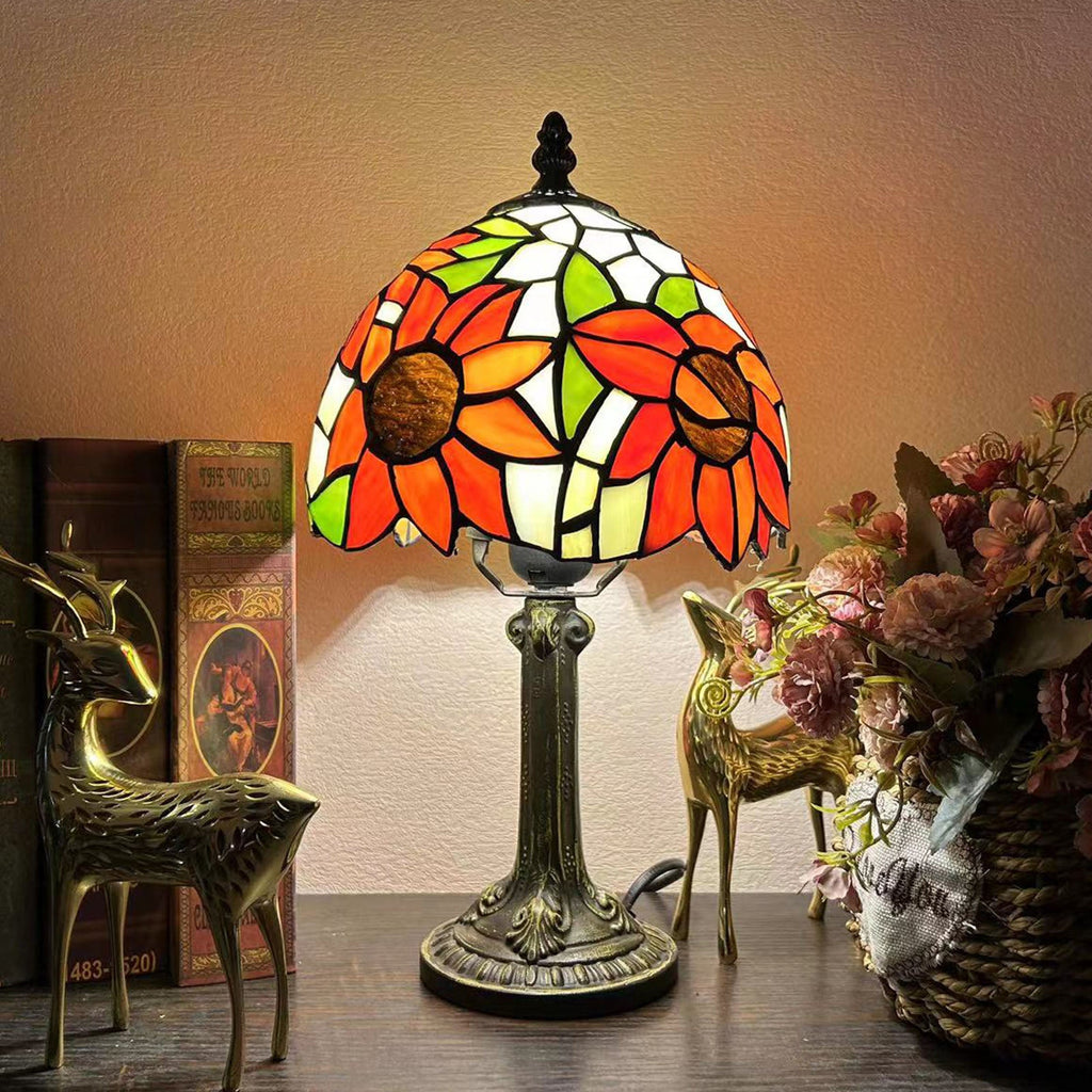 Alloy Glass Dome Flower Table Lamp