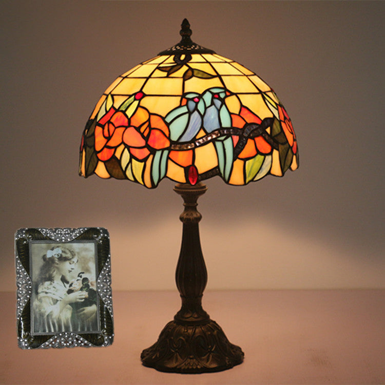 Stained Glass Rose Flower Table Lamp