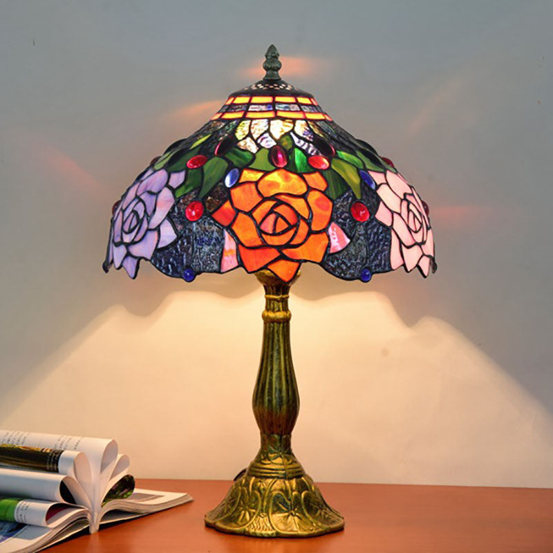 Stained Glass Rose Aluminum Table Lamp