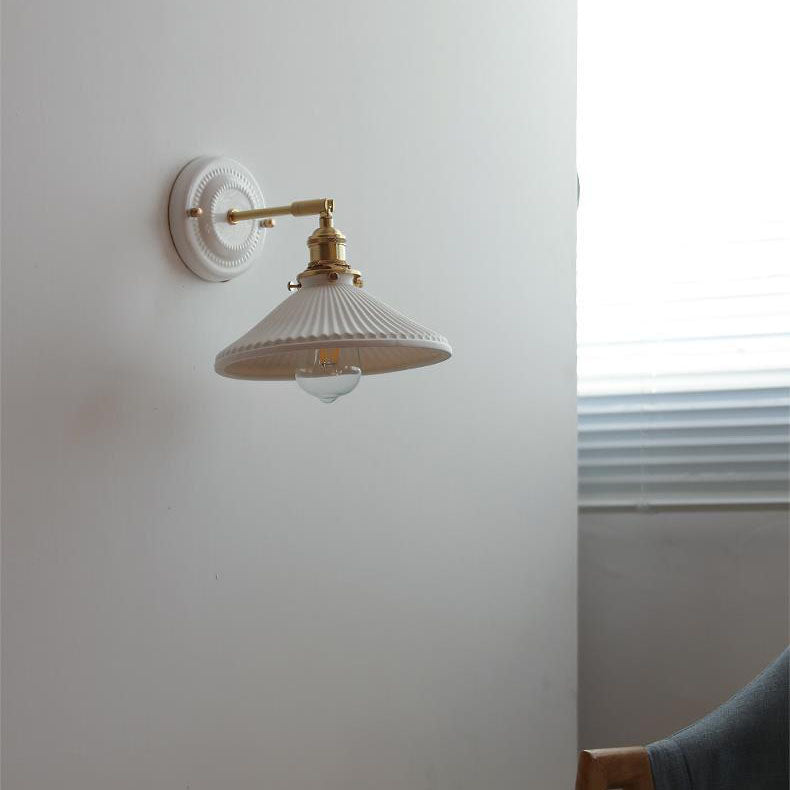 Round Ceramic Brass Living Wall Lamp