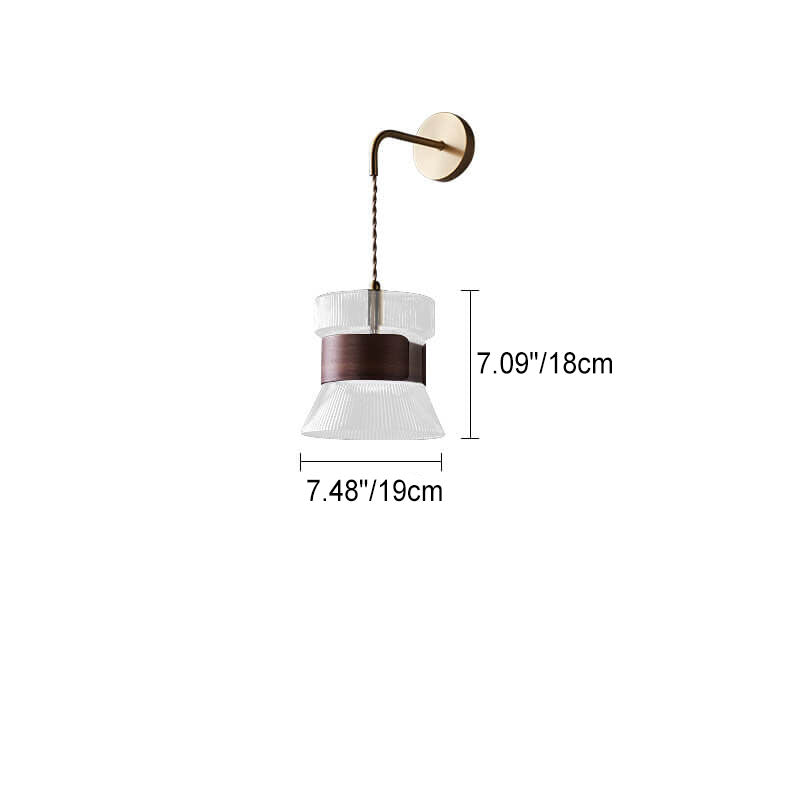 Walnut Scalloped Glass Lampshade Wall Lamp