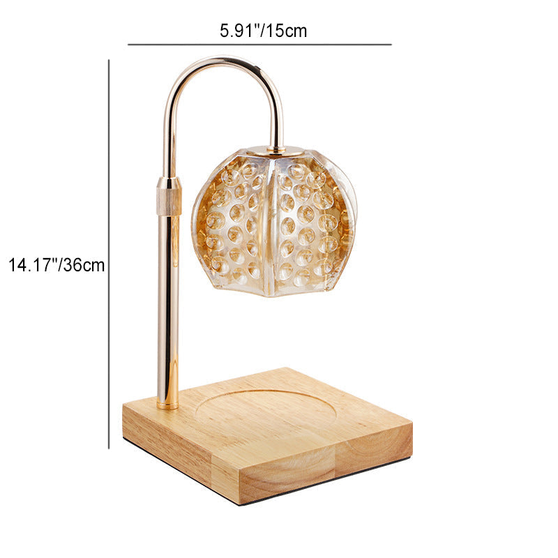 Wood Iron Glass Round Table Lamp