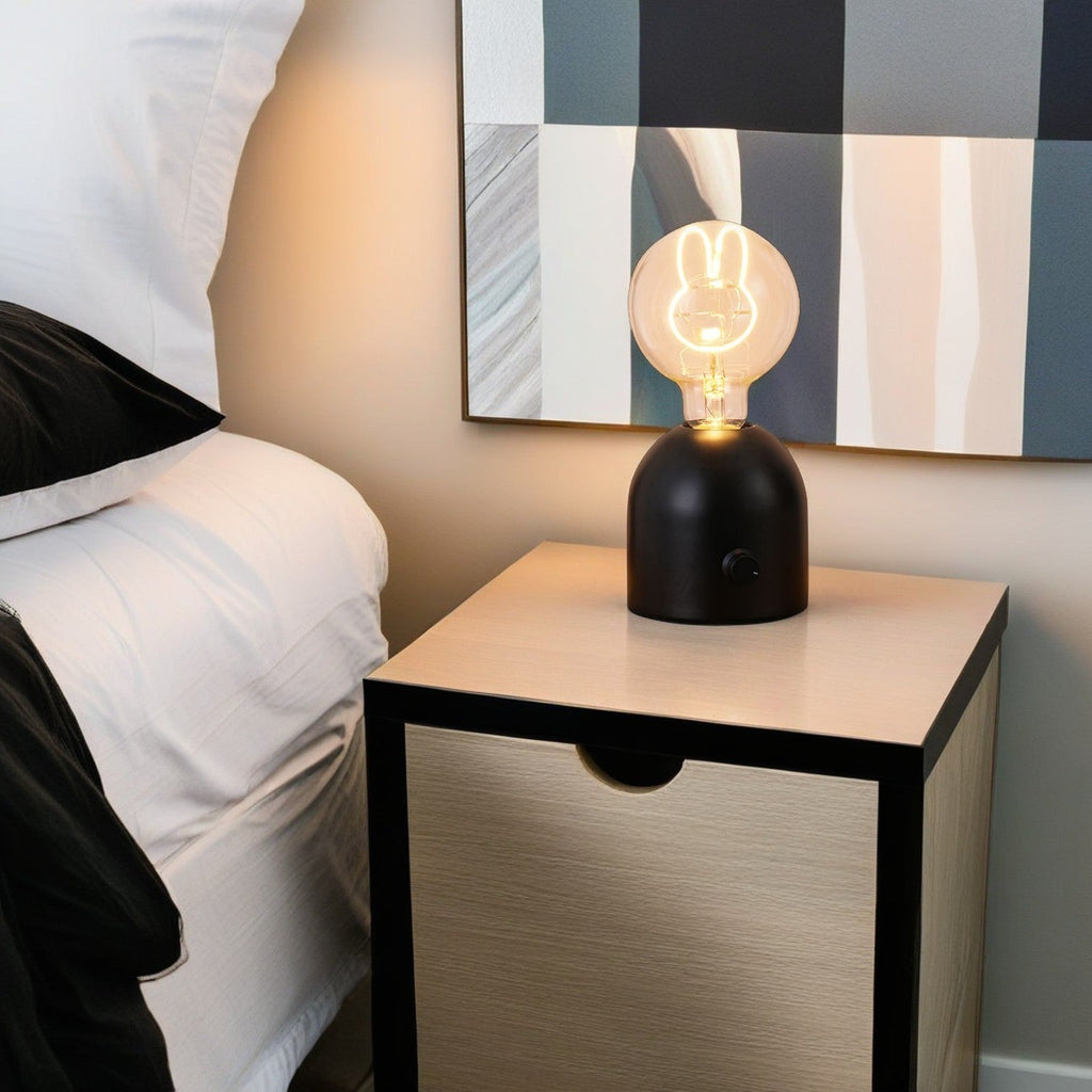 Round Glass Wood Bedroom Table Lamp