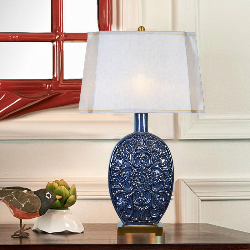 Oval Ceramic Fabric Lampshade Table Lamp