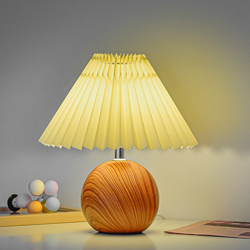 Pleated Wood Ball Table Lamp