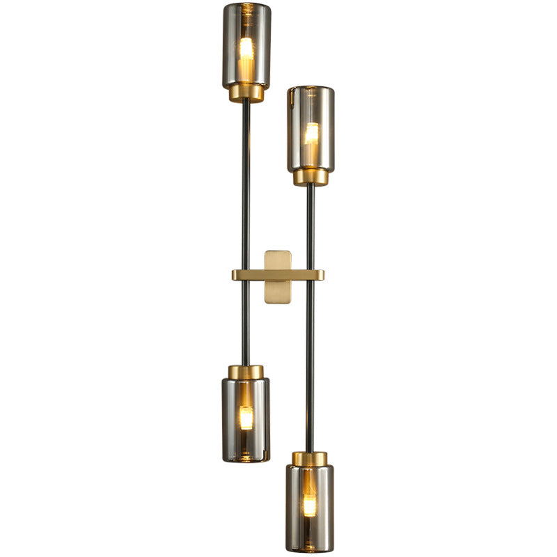 Brass Glass Cylinder Jar 2-Light Wall Lamp