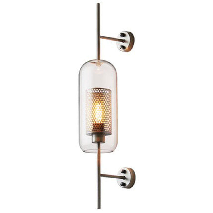 Cylinder Glass Iron Finish Wall Lamp