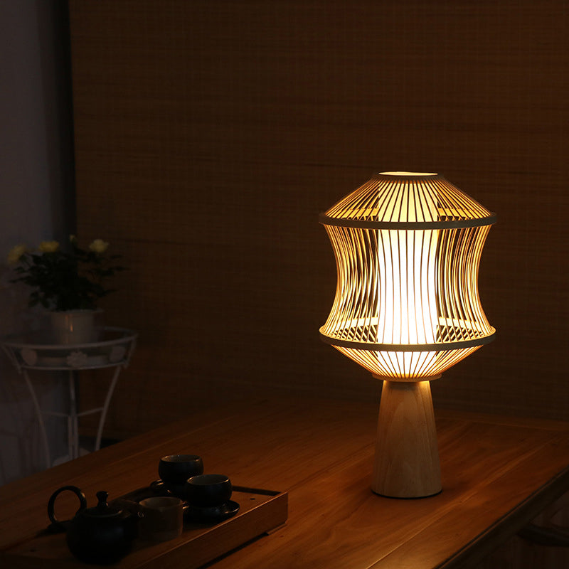 Bamboo Weaving Geometric Cage Table Lamp