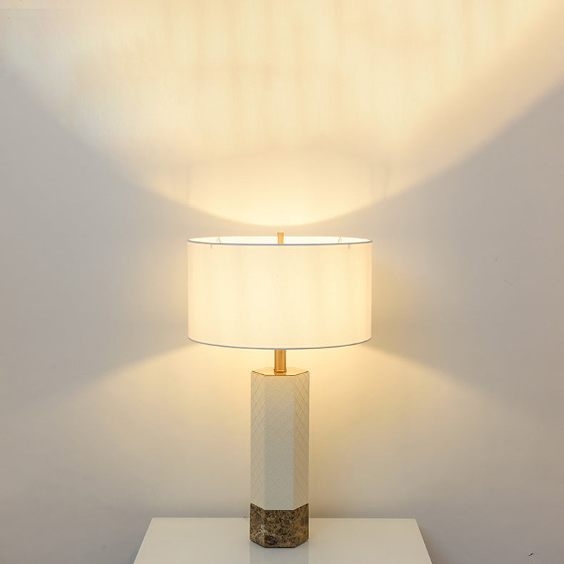 Hexagonal Column Round Marble Table Lamp