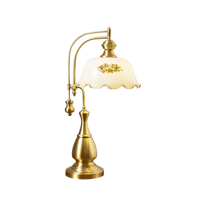 Camellia Printed Glass Copper Table Lamp
