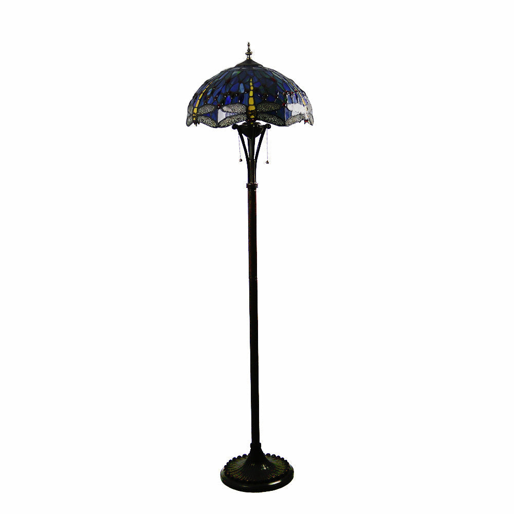 Mediterranean Dragonfly Stained Glass 2-Light Floor Lamp