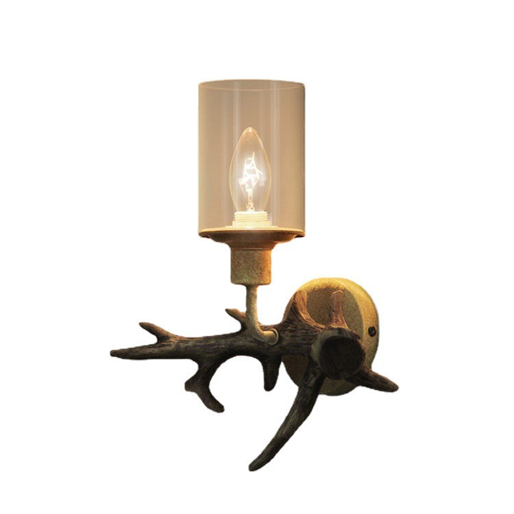 Antler Resin Glass Cylinder Wall Lamp