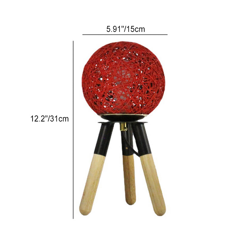 Faux Rattan Ball Wood Table Lamp