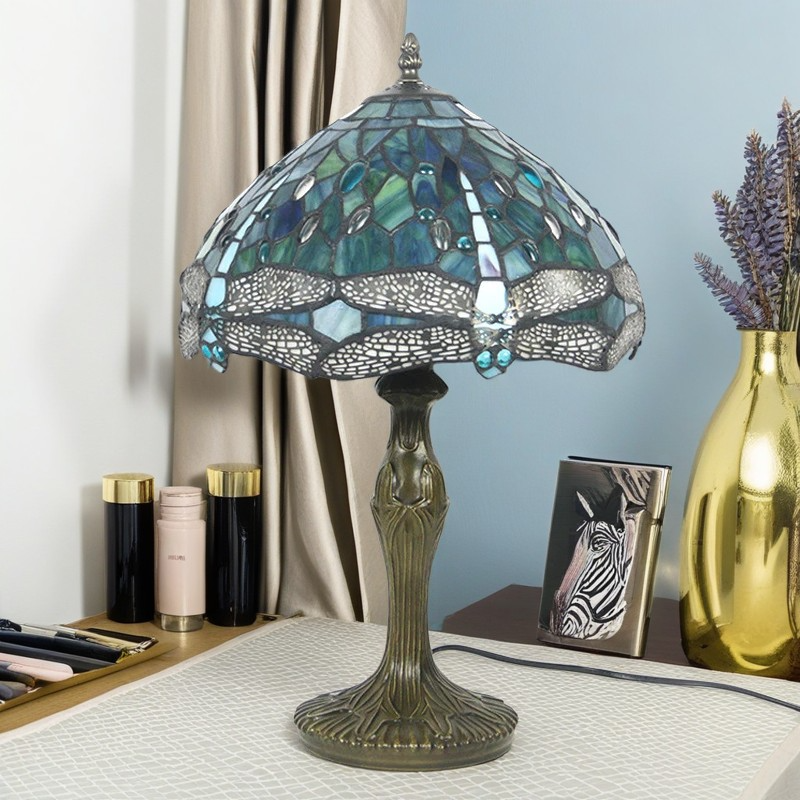 Round Flower Alloy Stained Table Lamp