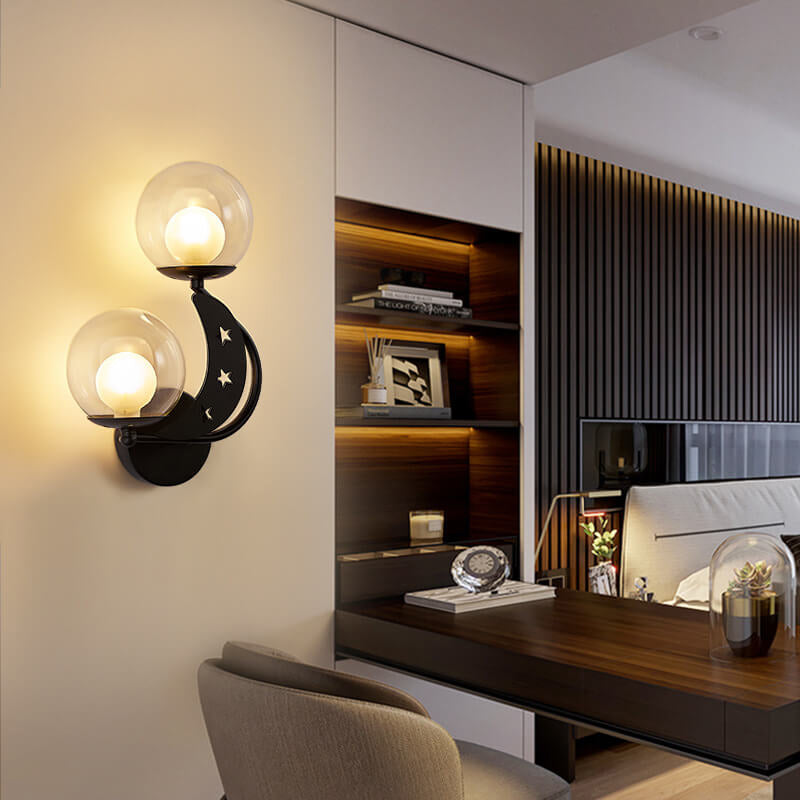 Glass Globe Lampshade Moon 2-Light Wall Lamp