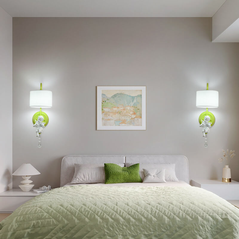 Cream Angel Iron Crystal Wall Lamp