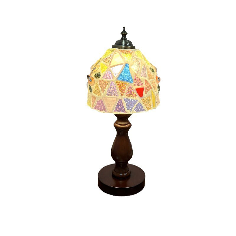 Wood Glass Hemispheroid Shell Table Lamp