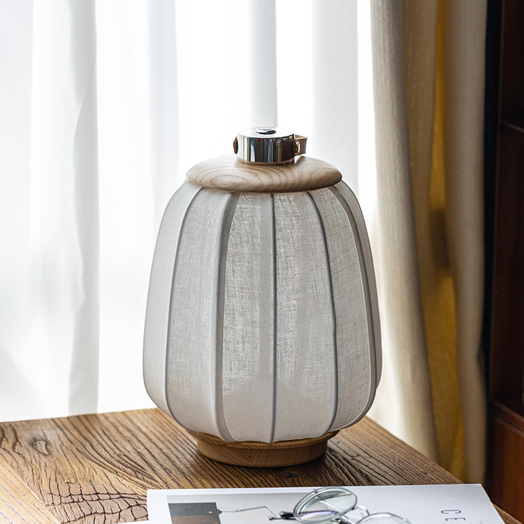 Portable Round Lantern Wood Table Lamp