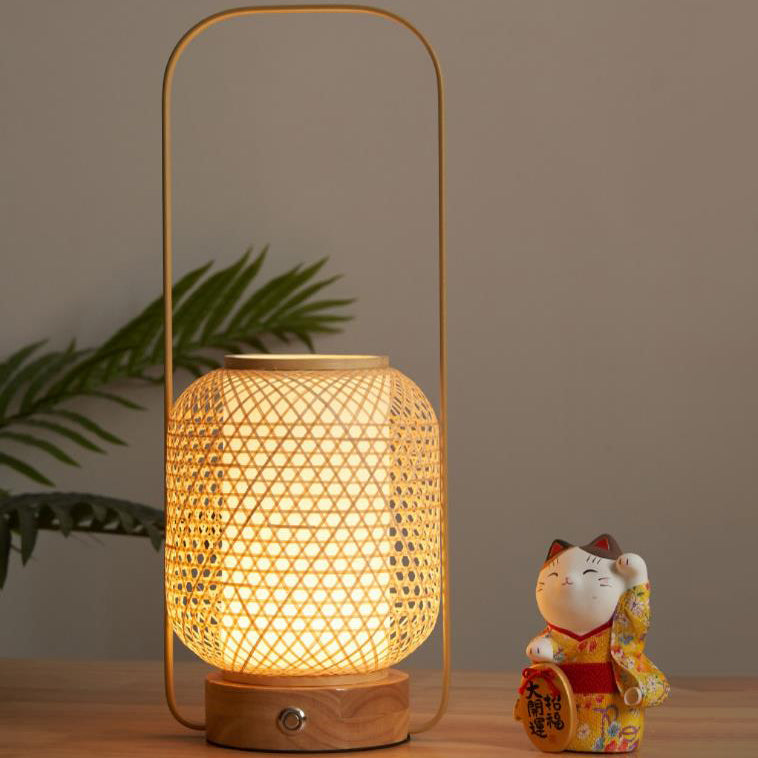 Bamboo Weaving Handheld Cylinder Table Lamp