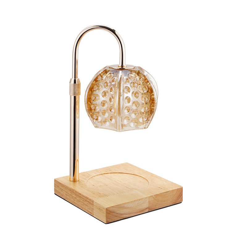 Wood Iron Glass Round Table Lamp
