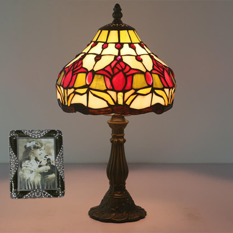 Tulip Stained Glass Cone Table Lamp