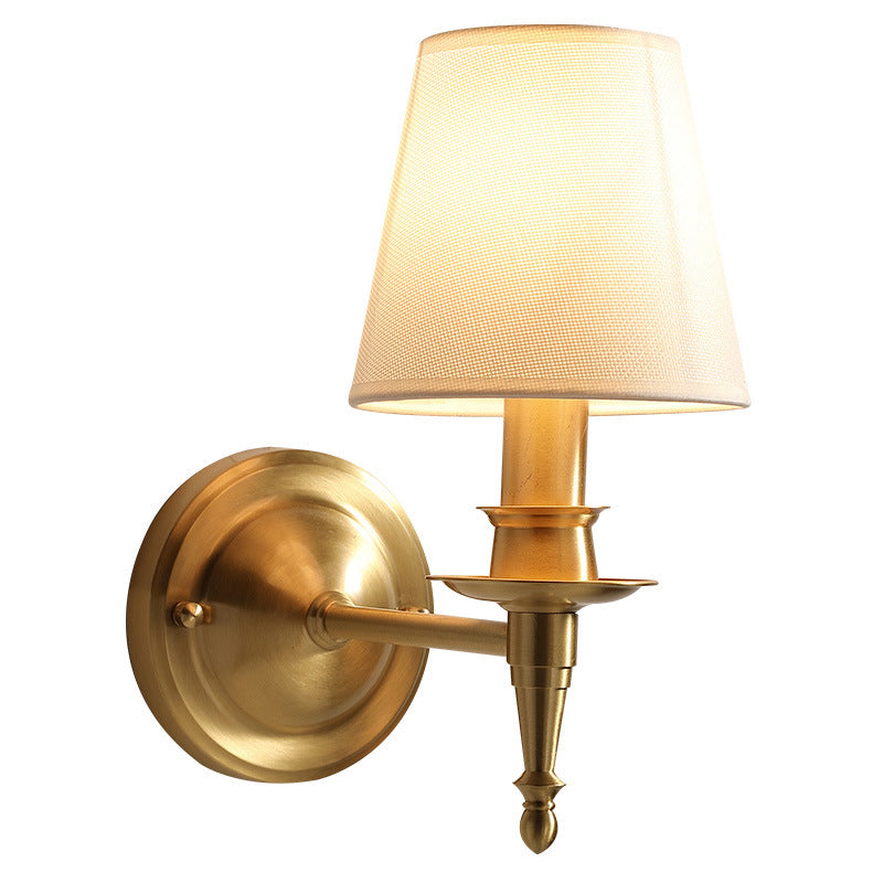 Fabric Copper Bedroom Wall Lamp
