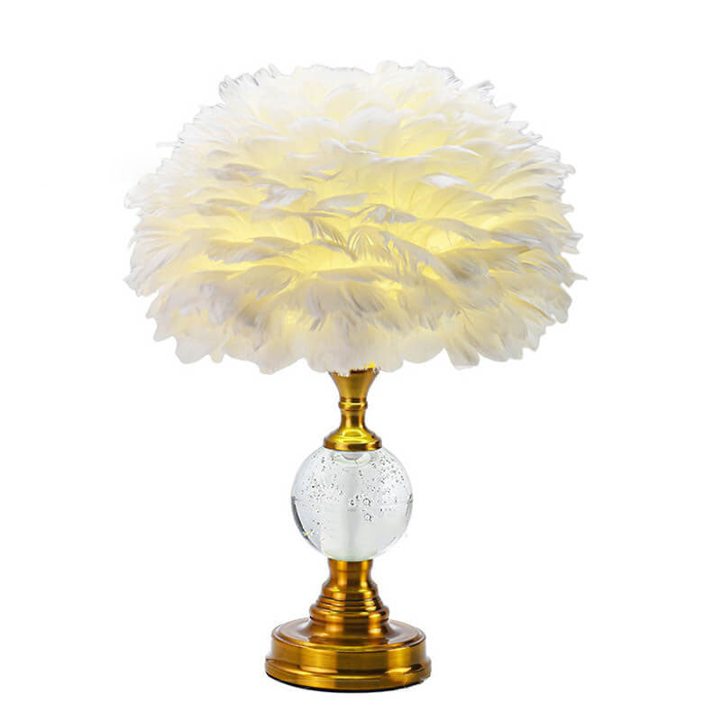 Iron Round Feather Lampshade Table Lamp