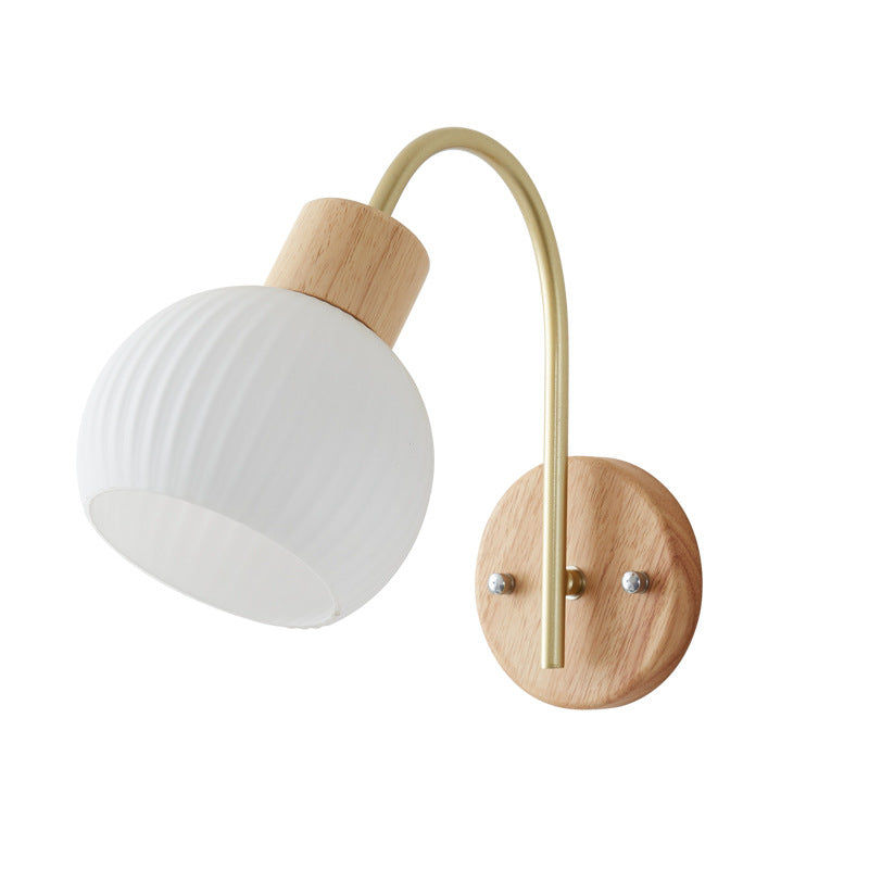 Round Solid Wood Striped Wall Lamp