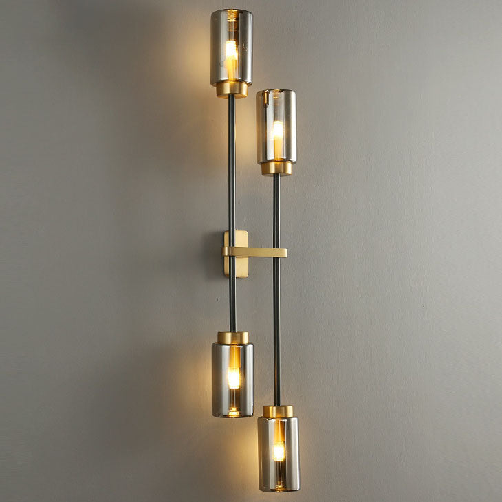 Brass Glass Cylinder Jar 2-Light Wall Lamp