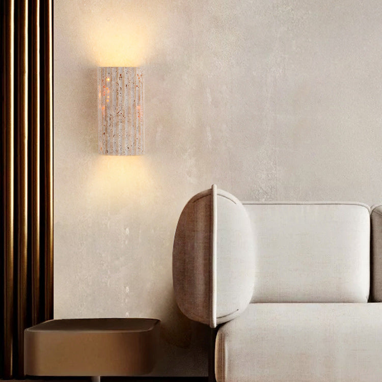 Striped Beige Travertine Semicircle Wall Lamp
