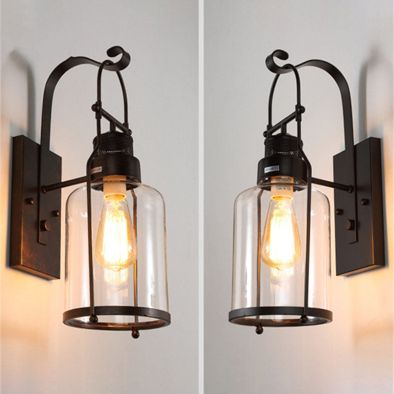 Iron Glass Cylinder Hallway Wall Lamp