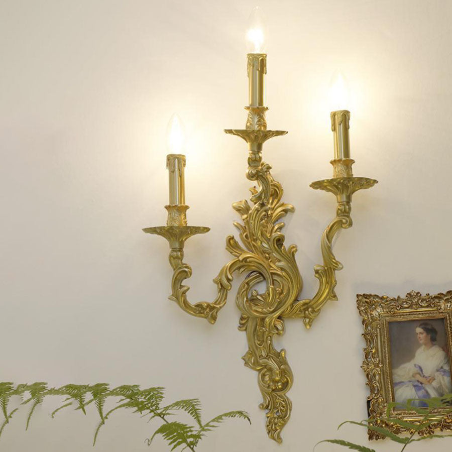 Brass Candelabra Carved 2/3 2-Light Wall Lamp