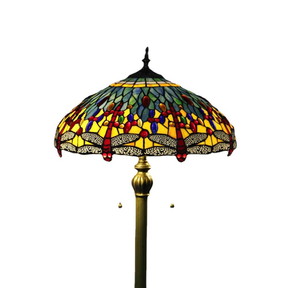 Dragonfly Stained Glass Resin 2-Light Floor Lamp