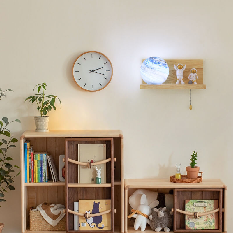 Planet Glass Solid Wood Wall Lamp