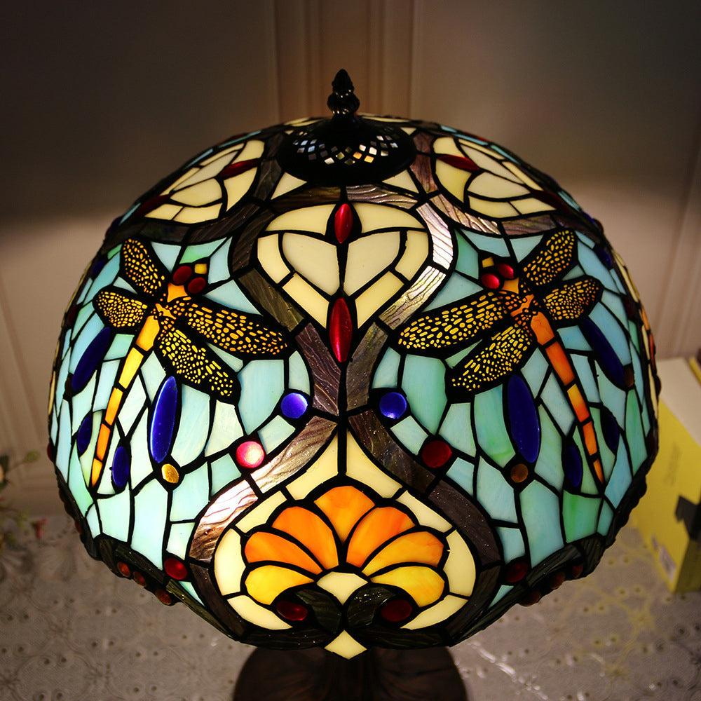 Round Resin Glass Bedroom 2-Light Table Lamp