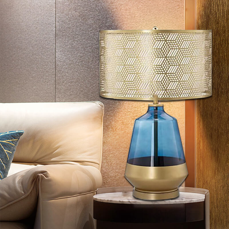 Blue Glass Bottle Metal Table Lamp
