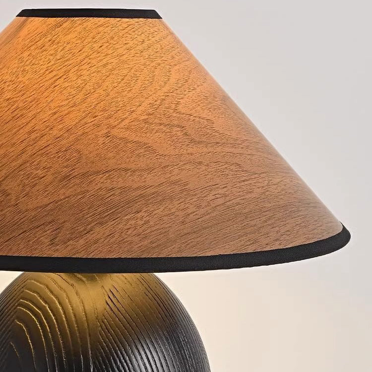 Fabric Ash Wood Conic Table Lamp