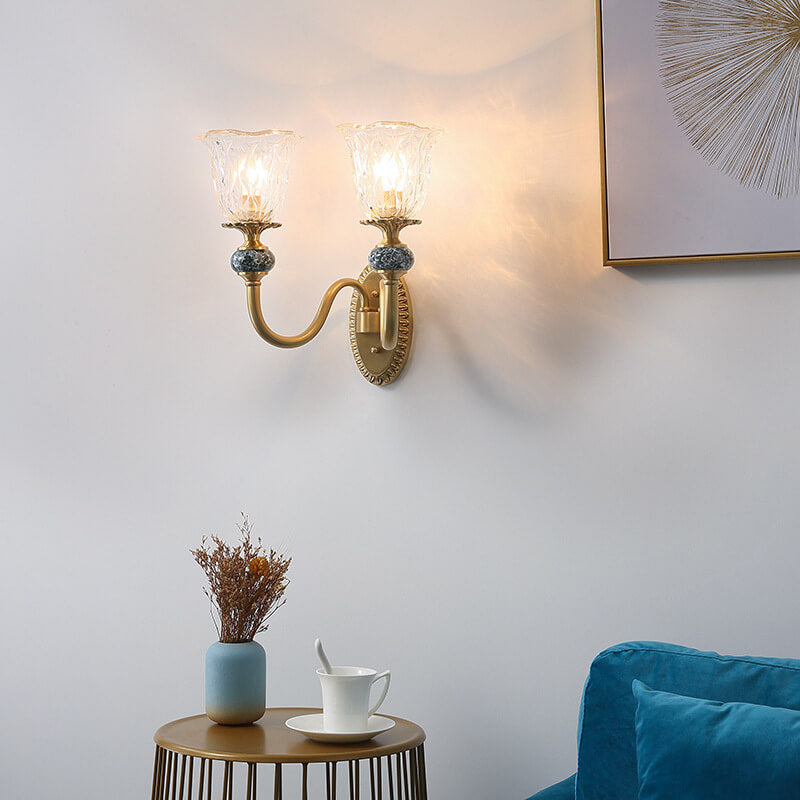 Floral Glass Brass Curved Wall Lamp