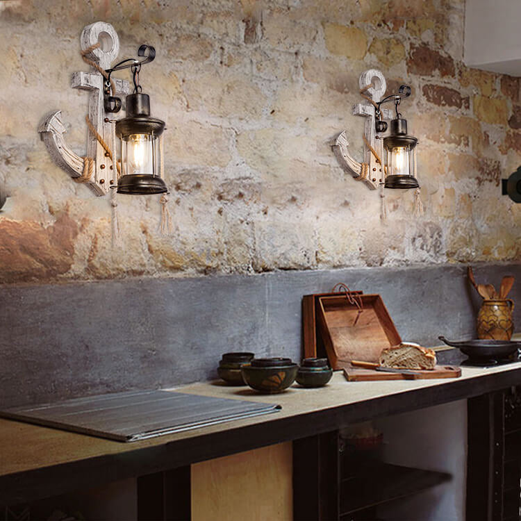 Boat Anchor Solid Wooden Wall Lamp
