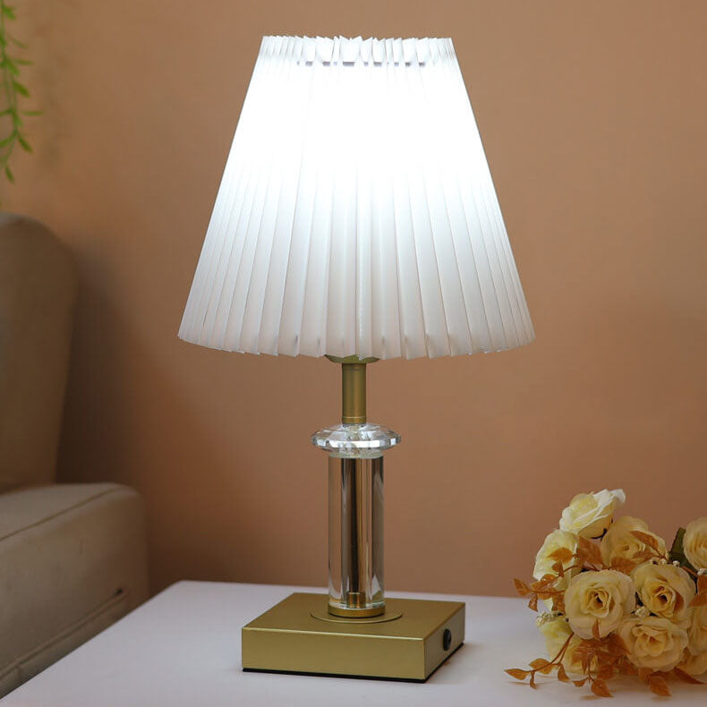 Cone Pleated Fabric Crystal Table Lamp