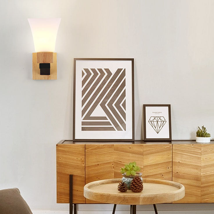 Quadrangular Solid Wood Iron Wall Lamp