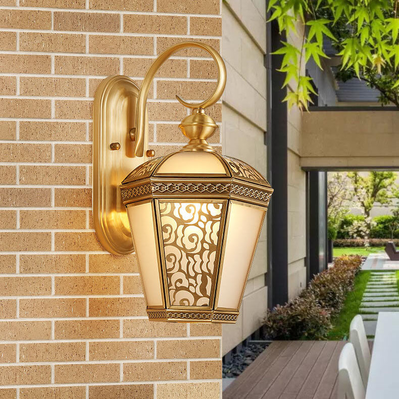 Hexagonal Lantern Copper Glass Outdoor Light