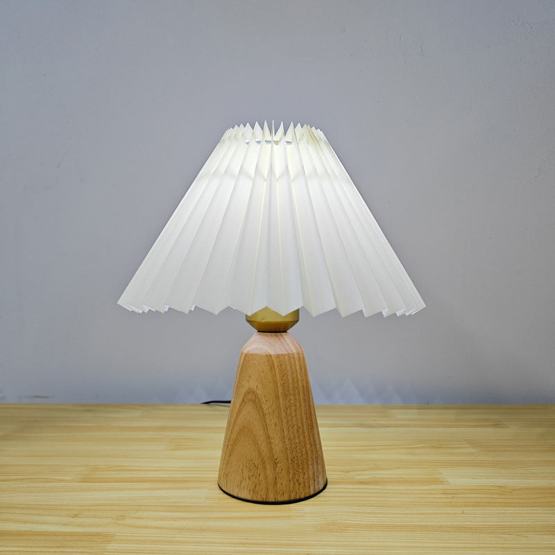 Trapezoidal Pleated Fabric Wood Table Lamp
