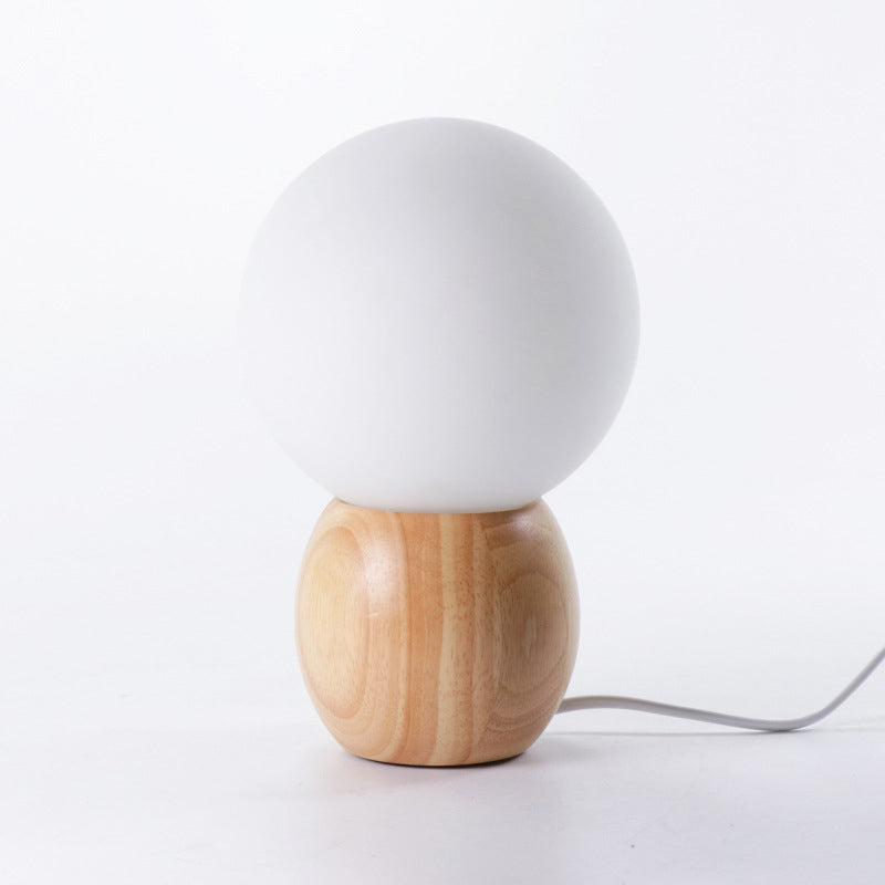 Orb Glass Wood Bedroom Table Lamp
