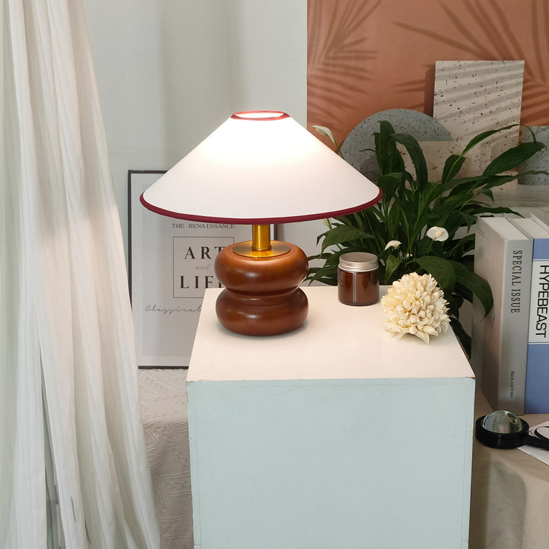 Fabric Cone Solid Walnut Table Lamp