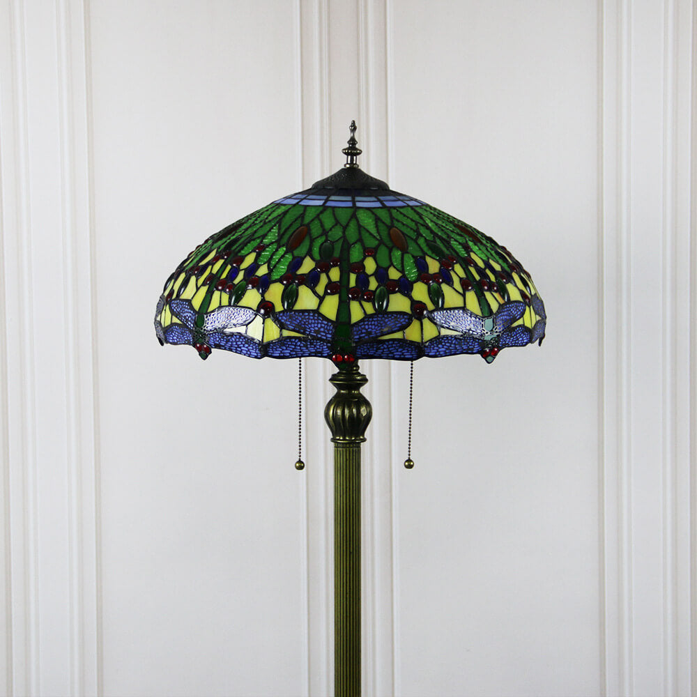 Dragonfly Stained Glass Resin 2-Light Floor Lamp