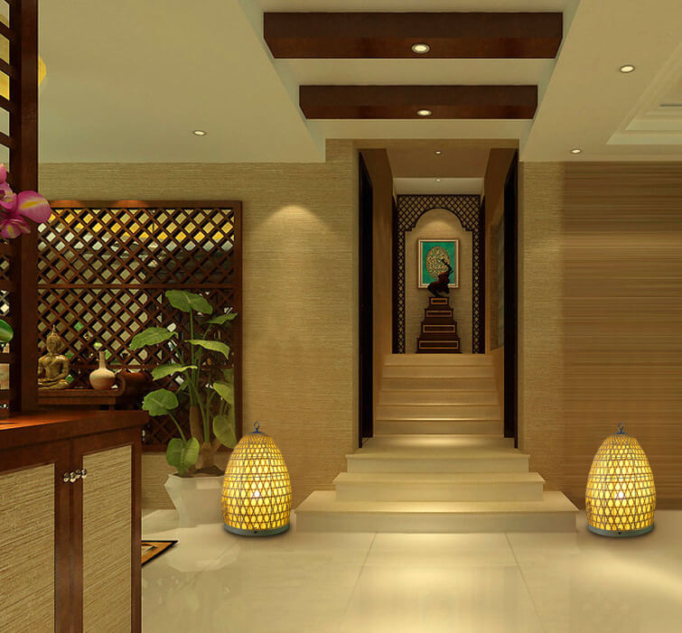 Bamboo Weaving Parchment Oval Floor Lamp